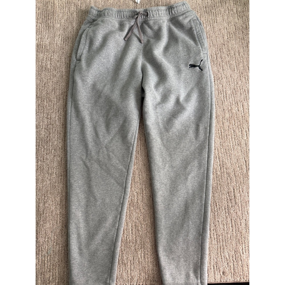 Puma Mens Fleece Jogger Sweatpants Heather Gray XL Embroidered Logo Drawstring
